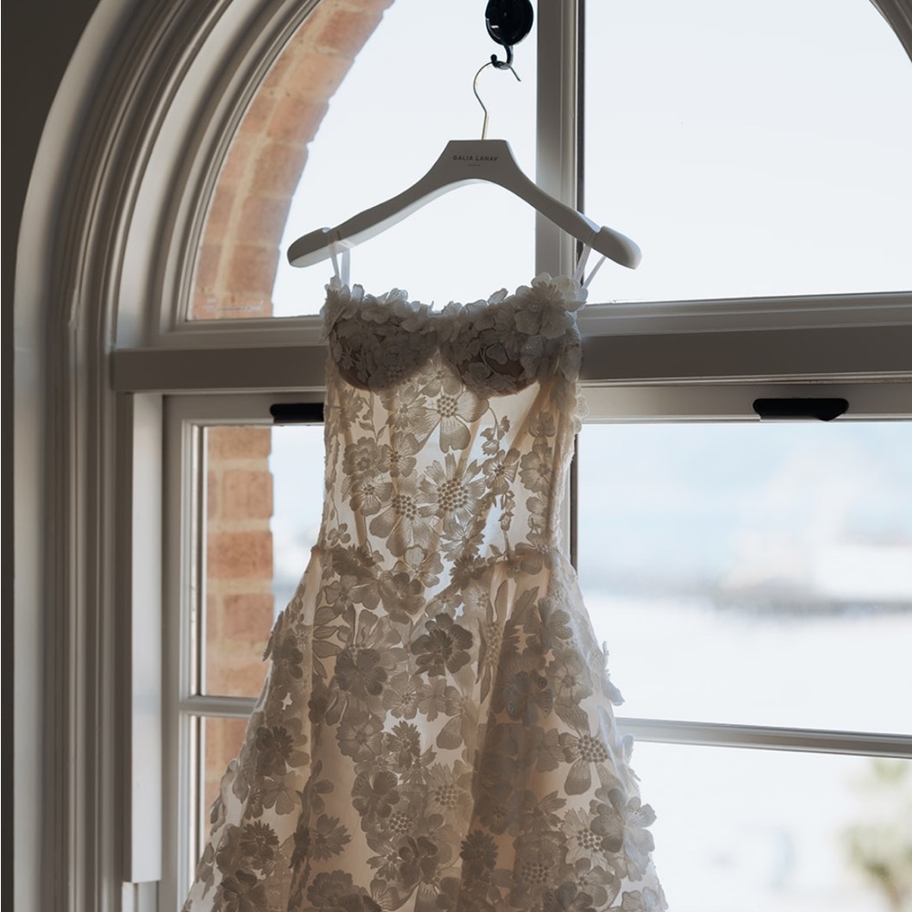 Strapless Floral Lace A-Line Wedding Dress in Ivory - Picture 4 of 7